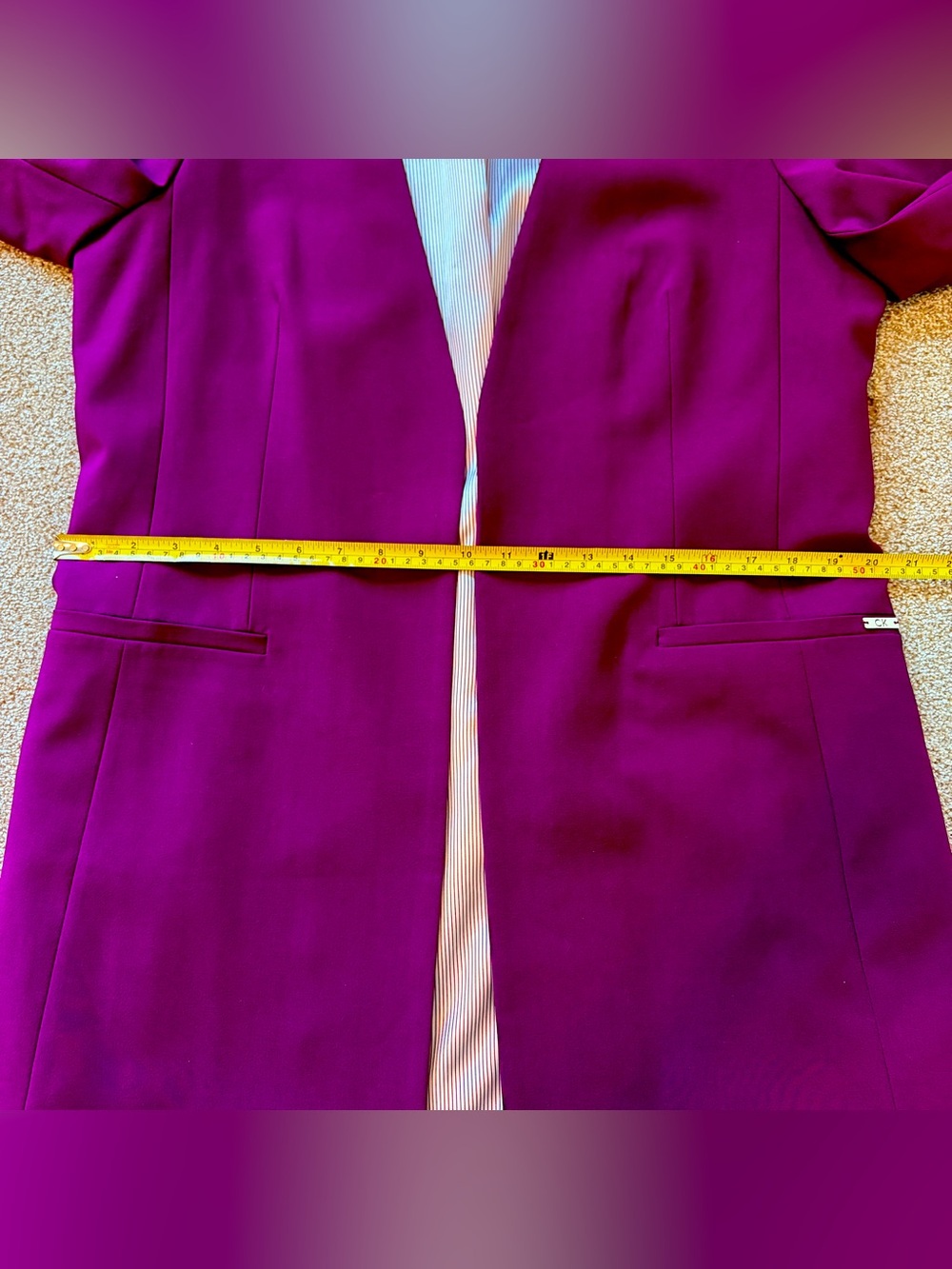 Calvin Klein Women's Open Front collarless Longline Blazer Jacket Magenta Purple - Picture 8 of 12